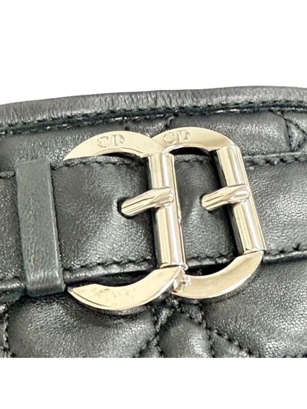 Dior Cannage Side Zip Leather Long Boots Black Silver